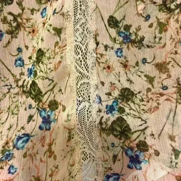 Princess Vera Wang Womens Top Brown XS Gauzy Boho Floral Print Lace Panels EUC - Picture 4 of 11